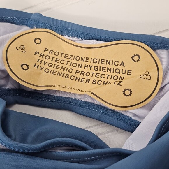 Women's Blue Striped Wrap Top Cut Out High Waist One Piece Swimsuit Size XL NWT - Picture 10 of 13